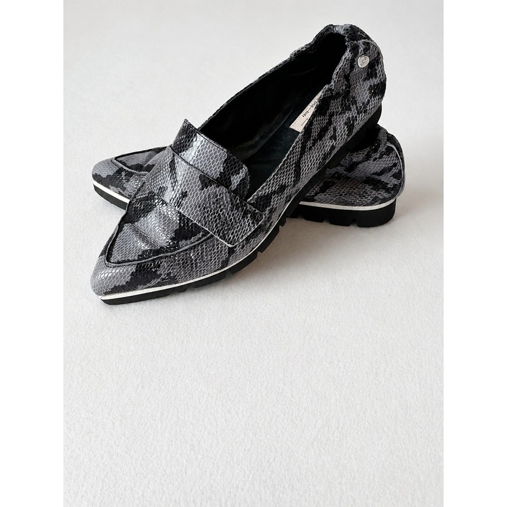 AGL Women's 37 Gray Black Snakeskin Leather Penny Loafers Made in Italy